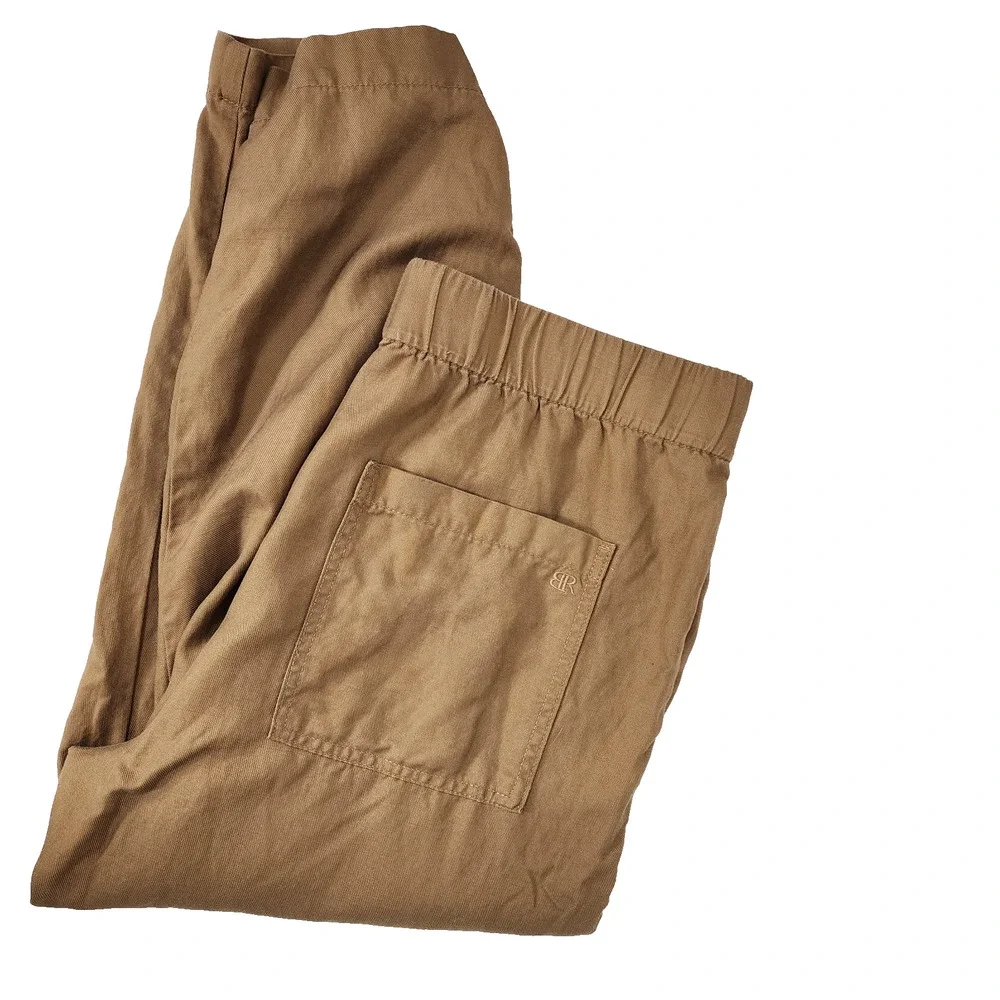 Banana Republic Women's Linen Blend Tapered Crop Pants Tan Pull On XL Pockets